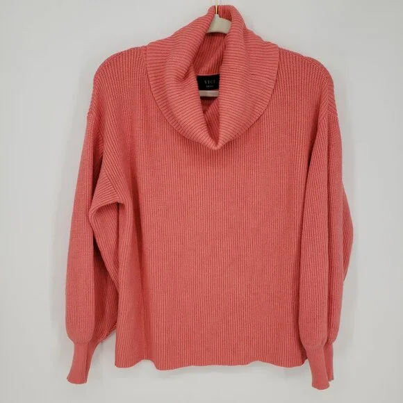 Vici Cowl Neck Balloon Sleeve Pullover Sweater S Ribbed Knit Relaxed Fit Coral - Picture 3 of 11